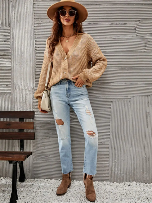 'Fauna' V-Neck Knit Cardigan - Celes Fashion